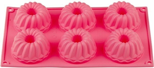 Форма для выпечки силиконовая прямоугольная на 6 кексов 28,5х17,5х4 см PERFECTO LINEA Fruit Dove темно-розовая (20-003729)