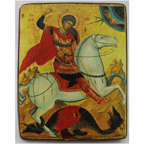 Православная икона Георгий Победоносец, деревянная иконная доска, левкас, ручная работа(Art.1108М)
