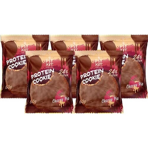 Fit Kit, Chocolate Protein Cookie, 5шт x 50г (вишневый пирог) fit kit chocolate protein cookie 5шт x 50г малиновый йогурт