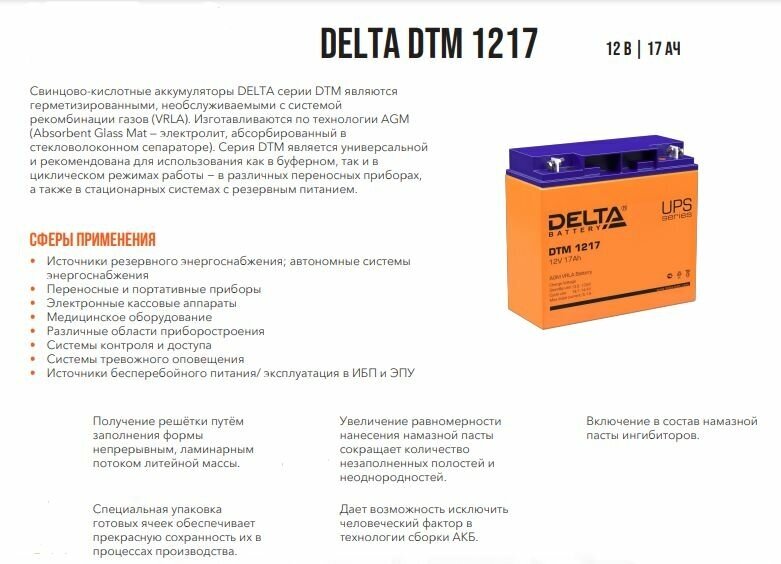 DELTA Battery DTM 1217 12В 17 А·ч - фото №16