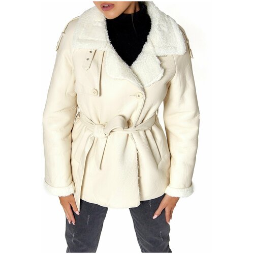Куртка , искусственный мех, средней длины, силуэт прямой, размер 42, бежевый