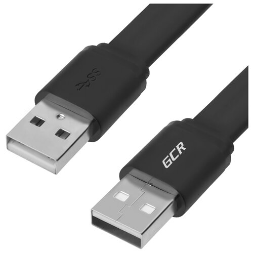 Плоский кабель 1м USB AM AM GCR черный шнур юсб для компьютера ноутбука удлинителя экран армированный морозостойкий