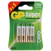 Батарейка алкалиновая GP Super, AAA, LR03-4BL, 1.5В, 3+1 шт.