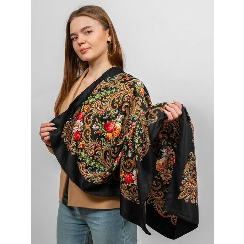 Платок Легендарные Пуховые Платки, шерсть, вязаный, ручная работа, 90х90 см, черный