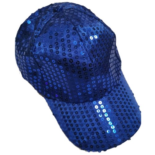 Нарядная яркая бейсболка отделка пойетками цвет синий шляпа диско с пойетками арт 1