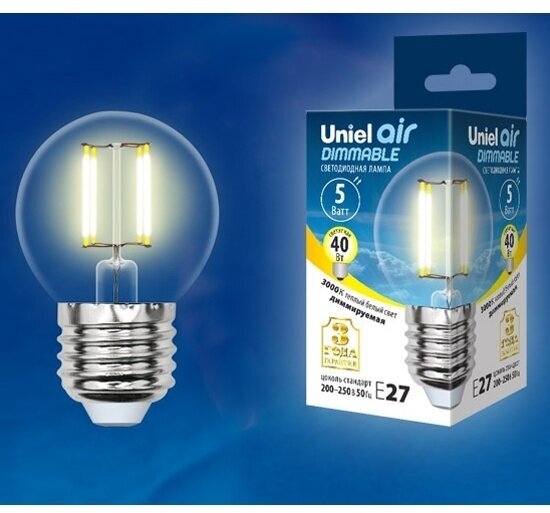 Светодиодная лампа Uniel LED-G45-5W/WW/E27/CL/DIM GLA01TR 3000K