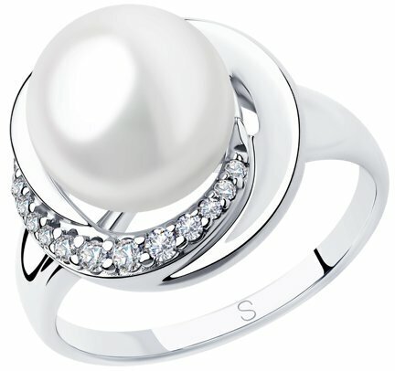 Кольцо Diamant online, серебро, 925 проба, жемчуг, фианит