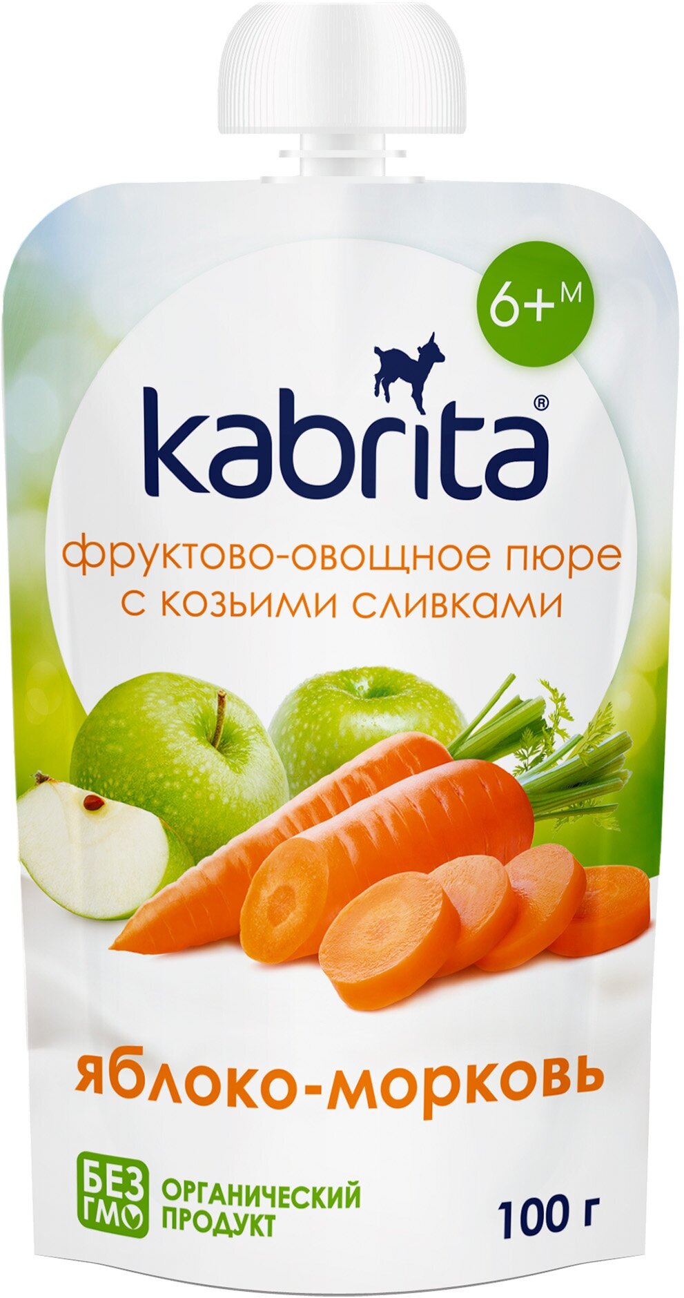 Пюре Kabrita яблоко-морковь с козьими сливками, с 6 месяцев, 100 г