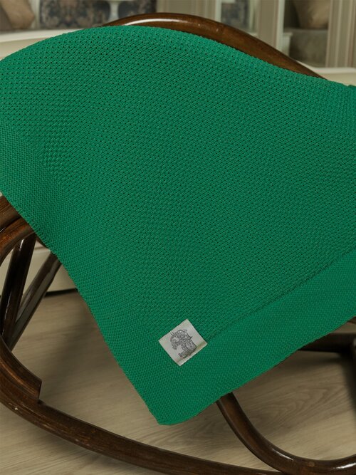 Плед 180х220, вязаный, Warm Whiff, зеленый, хлопок 100%, покрывало на кровать, на диван, на кресло, большой, тонкий, в подарочной коробке