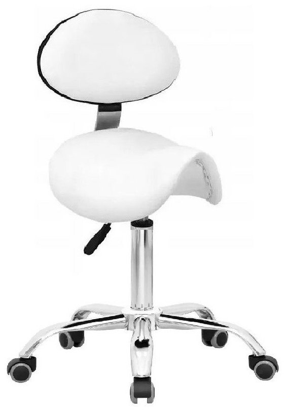 Стул седло на колесах GB 610 белый , стул мастера со спинкой, стул для парикмахера, косметолога, визажиста
