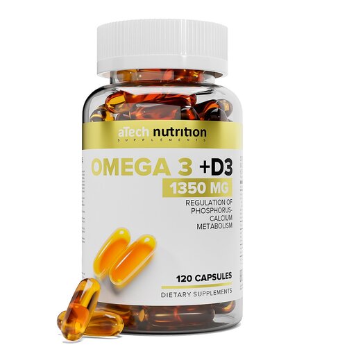 Капсулы aTech Nutrition Omega 3 + D3, 1.4 г, 120 шт.