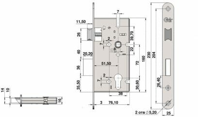 Корпус врезного замка CRIT ЗВ-72/55 (Аналог ЗАЗ Мотор Сич)