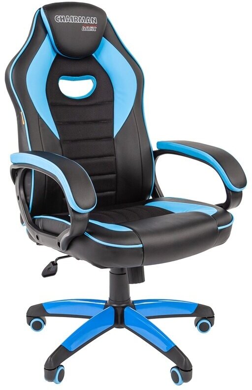 Кресло игровое Chairman "Game 16", экокожа черная/голубая, ткань TW черная, механизм качания (7024556)