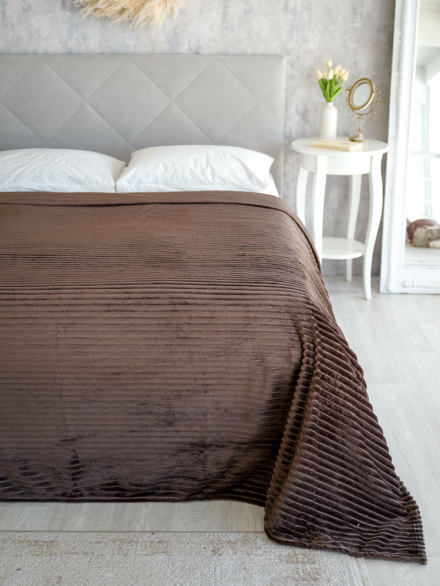 Плед на кровать плюшевый флисовый Грация 84А полутороспальный - фотография № 2