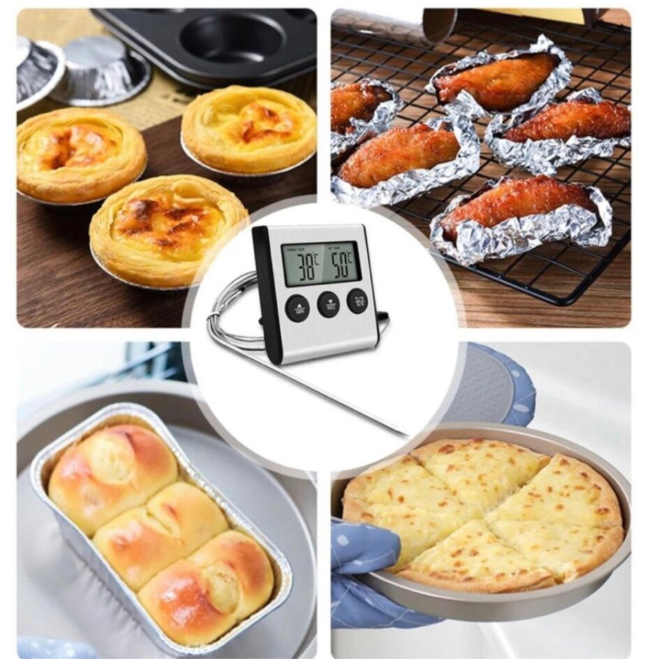 Цифровой кулинарный термометр для мяса с длинным щупом и таймером Термометр кухонный с магнитом Термощуп для духовки
