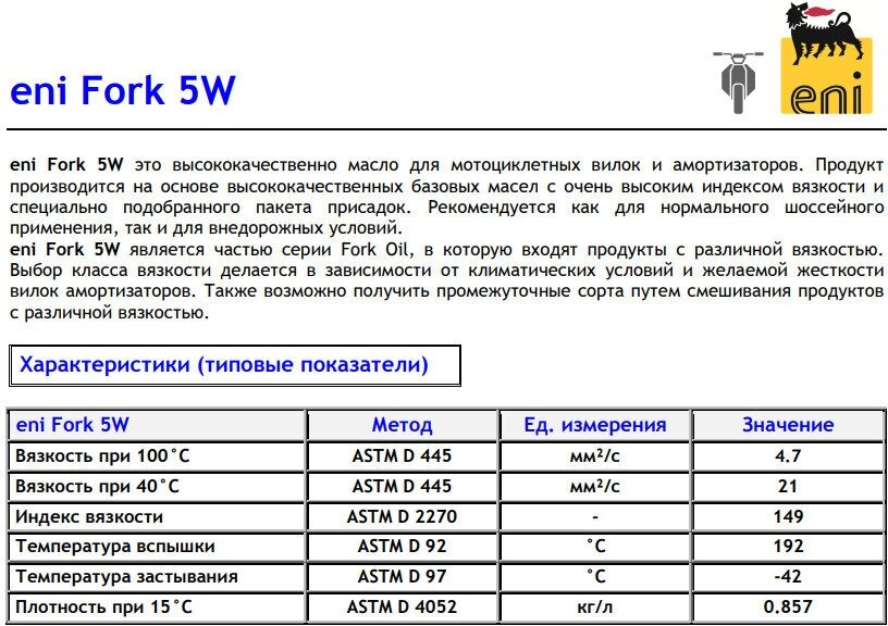 Вилочное масло Eni/Agip Fork Oil 5w