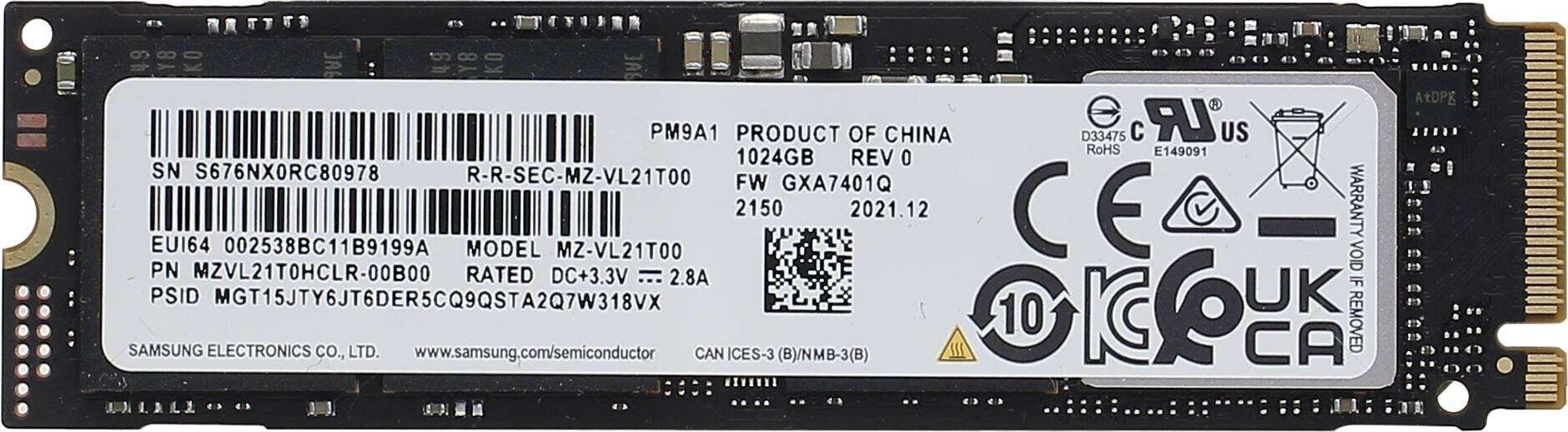 SSD накопитель Samsung 1Tb PM9A1 (MZVL21T0HCLR-00B00)