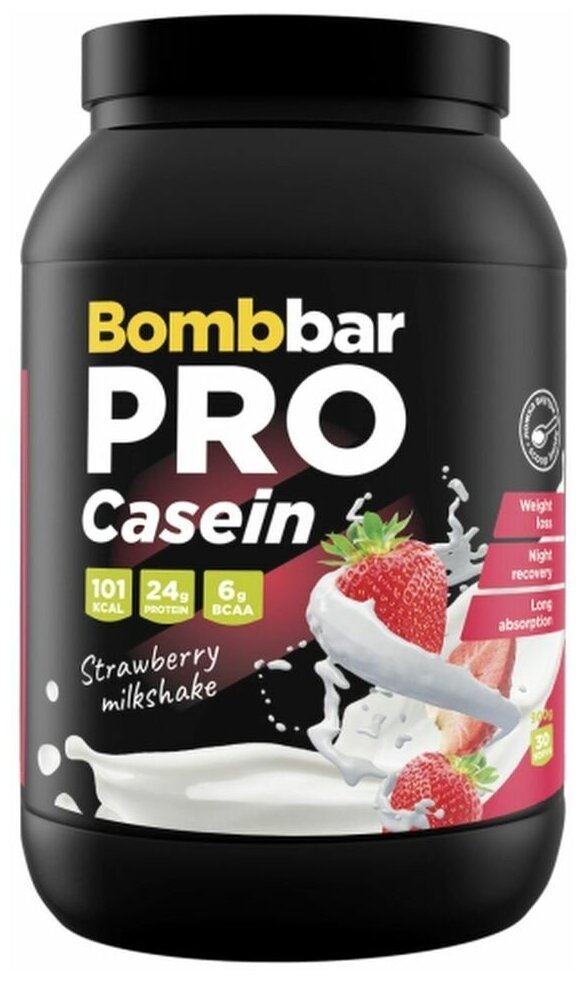 Bombbar, PRO Casein, 900г (Клубничный милкшейк)