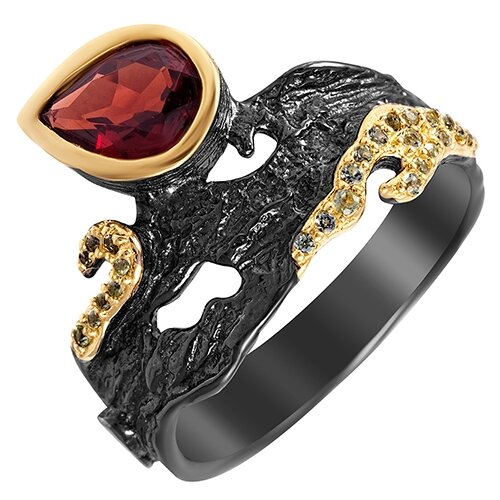 фото Element47 широкое ювелирное кольцо из серебра 925 пробы с гранатами и перидотами yr00879_ko_gr_pd_bj, размер 17.5