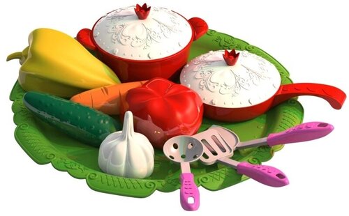 Игровой набор овощей и детская посуда игрушечная