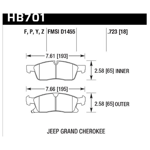 Колодки тормозные HB701F.723 HAWK HPS передние Jeep Grand Cherokee WK2/Dodge Durango 2011+