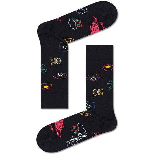 носки унисекс sacred heart sock с шапочками Носки Happy Socks, размер 36-40, мультиколор, черный