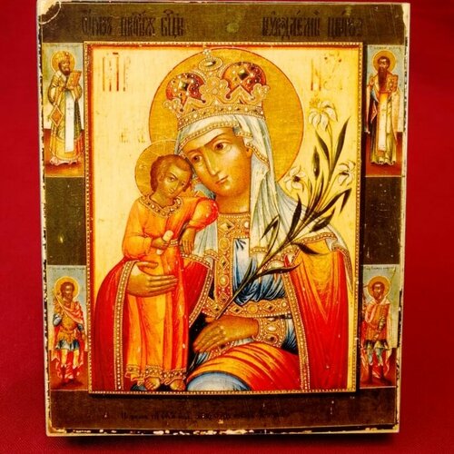 Икона Божией Матери Неувядаемый Цвет деревянная икона на левкасе 13 см