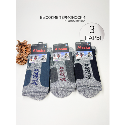 Мужские носки Alaska, 3 пары, размер 42-48, черный, серый