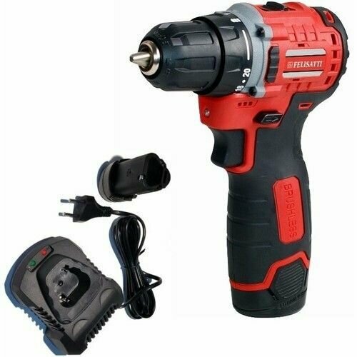 фото Аккумуляторная дрель-шуруповерт бесщеточная FELISATTI ДА-12В (кейс, 2 аккум. 2Ач и ЗУ слайдерного типа) 191.5.2.10