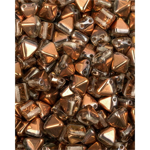 Стеклянные чешские бусины с двумя отверстиями, Pyramid beads 2-hole, 6 мм, цвет Crystal Capri Gold, 10 шт.