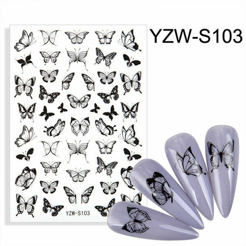Наклейки для маникюра, слайдеры для ногтей Черные бабочки новые 3d наклейки для ногтей черные листья художественные украшения слайдеры наклейки черные геометрические линии наклейки для маникюр
