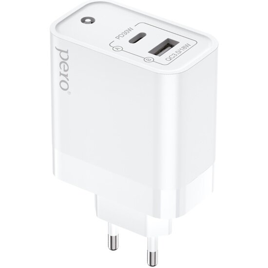 Сетевое зарядное устройство Pero TC12 USB-A QC3.0 + USB-C PD, 48 Вт, белый
