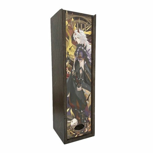 Подарочная коробка футляр для бутылки вина с УФ рисунком игры genshin impact - 1078