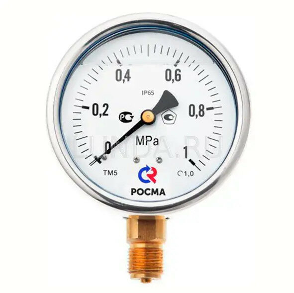 Манометр с поверкой тип ТМ-320Р.00, 0.25 МПа, 63мм, М12х1,5(снизу), кл.1,5, корпус-нерж. ст, Росма 00000010253
