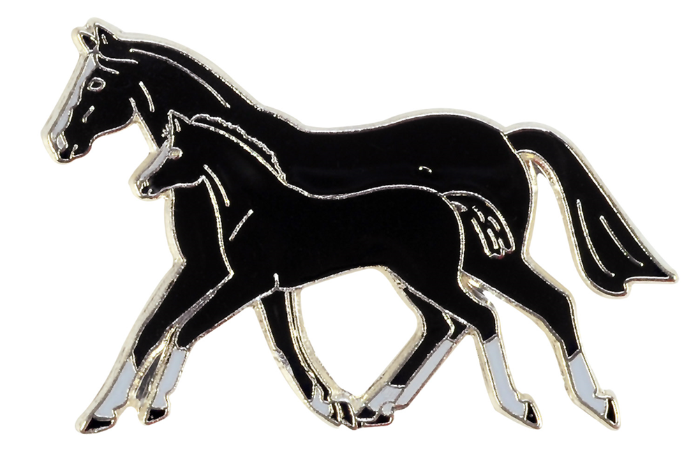 Значок металлический HappyROSS "Кобыла с жеребенком", чёрный, 29х19мм (Германия)