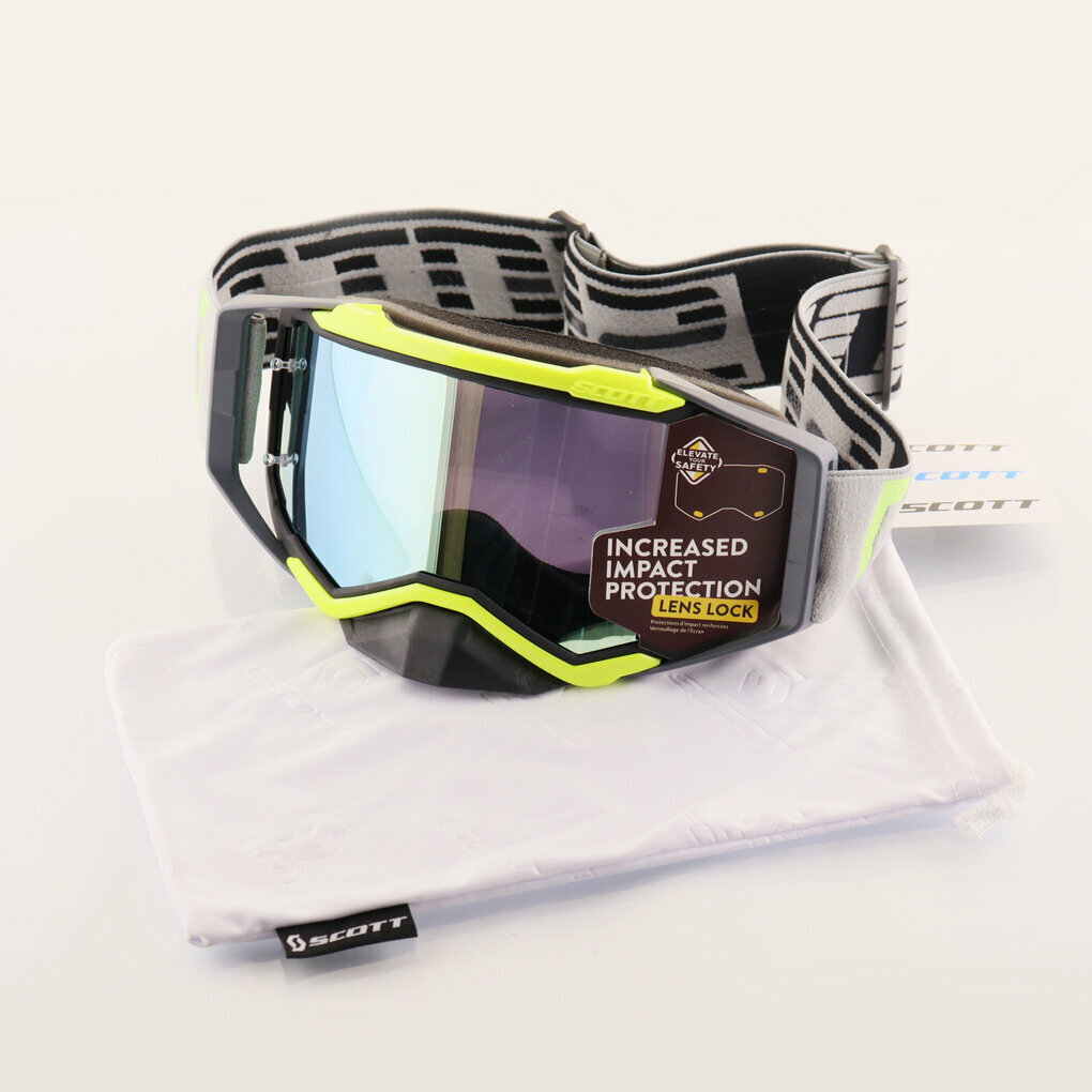 Очки защитные для мотоспорта, горнолыжного спорта, сноубординга, экстремального спорта "SCOTT" (желтый неон-серый-черный, стекло желтое, +чехол)