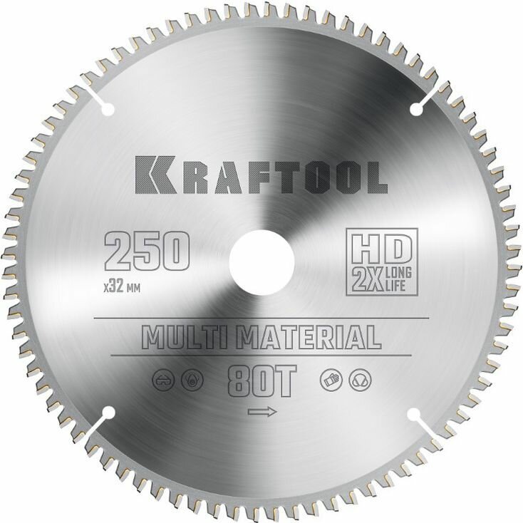 Диск пильный по алюминию 250x32 мм 80T Kraftool Multi Material 36953-250-32