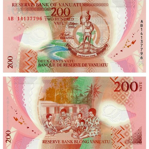 Вануату 200 вату 2014 полимер банкнота банк вануату 200 вату 2011 года