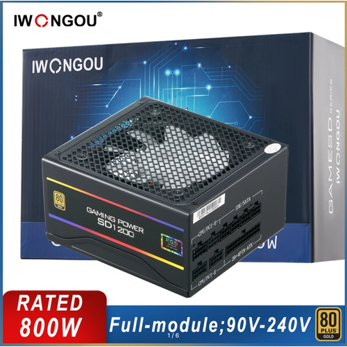 Блок питания компьютера IWONGOU 1200W 800ВТ, 170-240V, RGB подсветка
