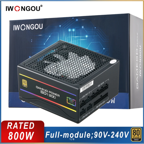 Блок питания компьютера IWONGOU 1200W 800ВТ 170-240V RGB подсветка 720900₽