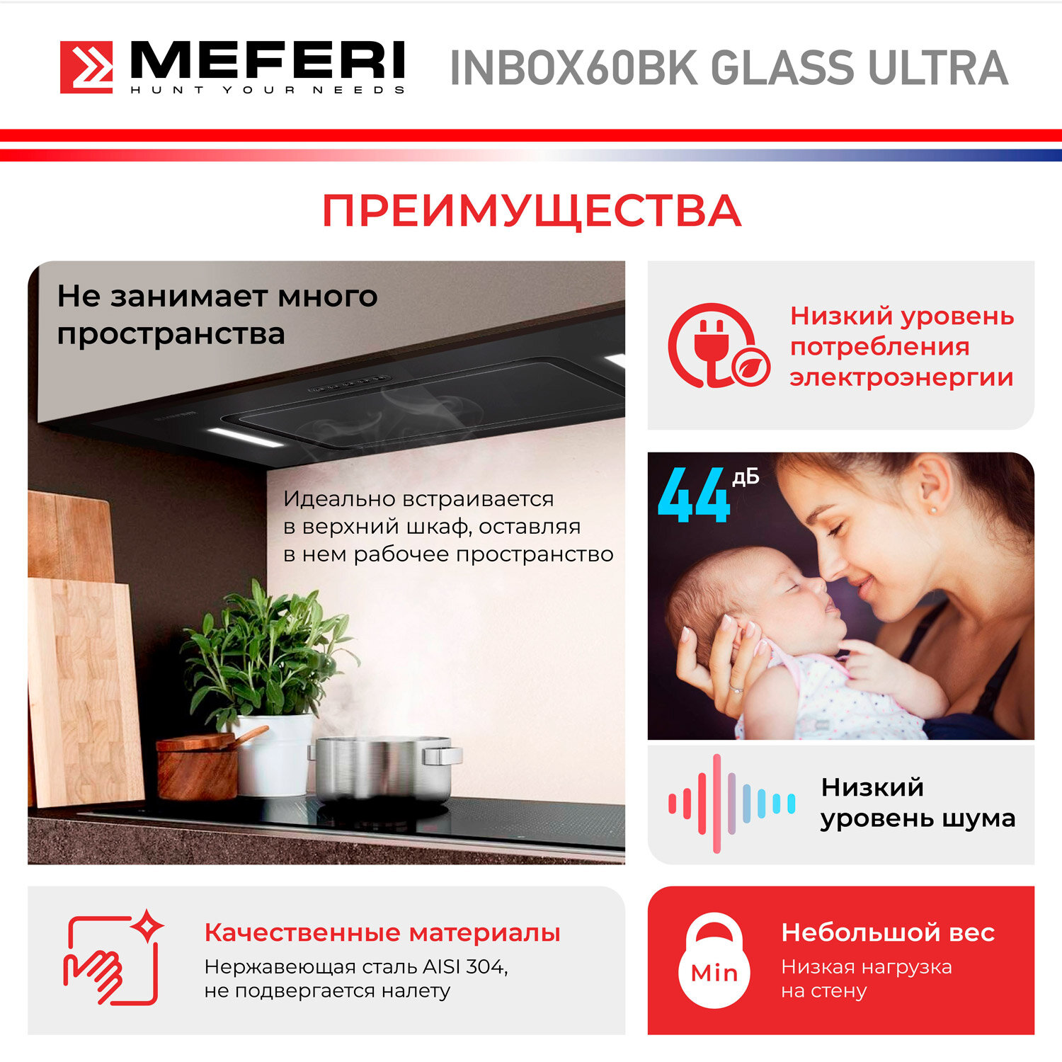 Полновстраиваемая вытяжка MEFERI INBOX60BK GLASS ULTRA, черный - фотография № 3