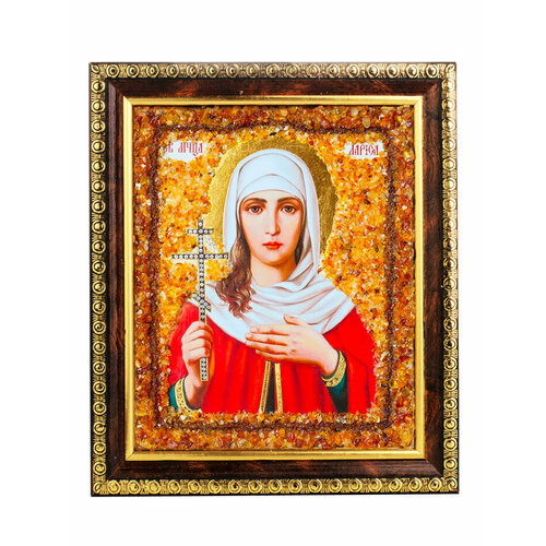 Именная икона, украшенная натуральным янтарём «Святая мученица Лариса»