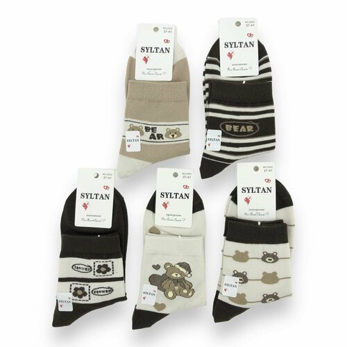 фото Носки syltan, 5 пар, размер 37-41, бежевый, коричневый