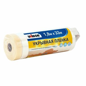 Плёнка укрывная защитная с малярной лентой UNIBOB 1,8 м X 33 м, 10 мкм