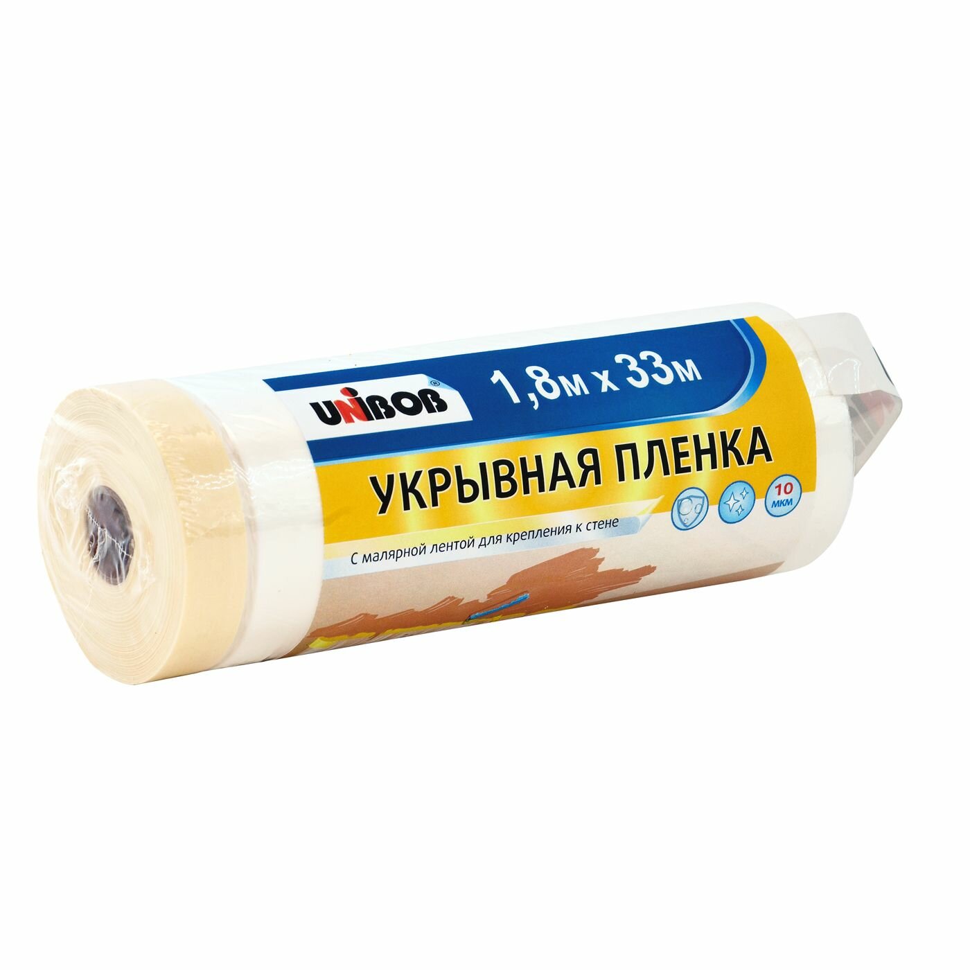 Плёнка укрывная защитная с малярной лентой UNIBOB 1,8 м X 33 м, 10 мкм