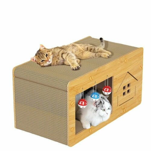 Домик для кошки с когтеточкой GOOD IDEAS: большой, деревянный, теплый и игрушка для кошек