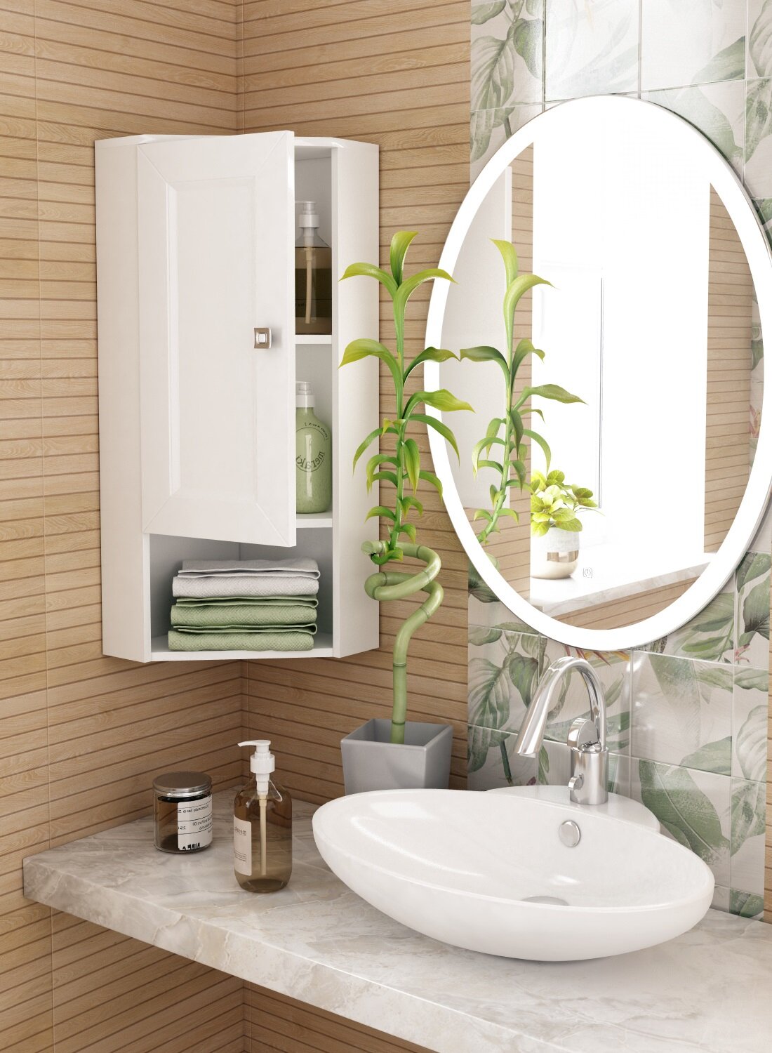 Шкаф для ванной комнаты REGENT style ПеналГранд1д1н/угловой/левый цвет белый 86*31*31