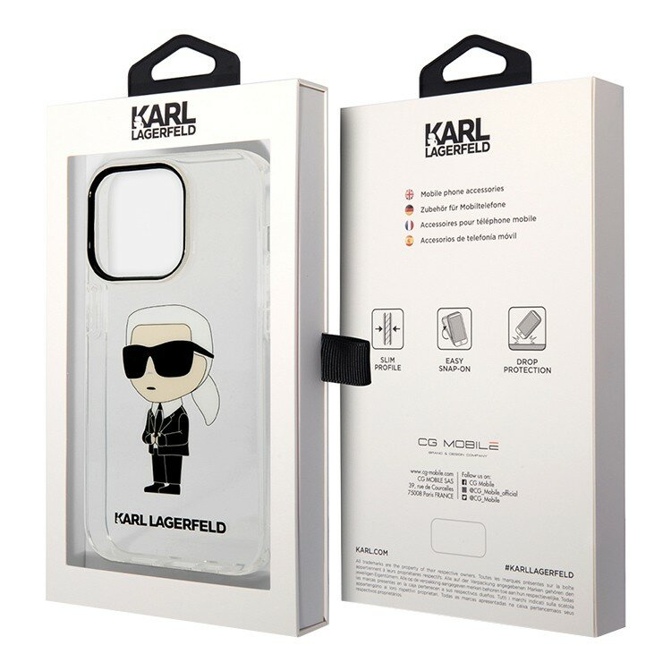 Karl Lagerfeld для iPhone 15 Pro Max чехол пластиковый NFT Karl Ikonik, прозрачный