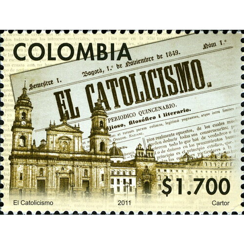 Почтовые марки Колумбия 2011г. Газета - Католицизм Газета, Церкви MNH
