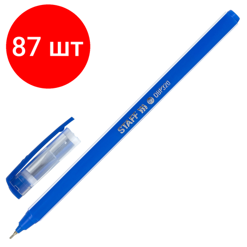 Комплект 87 шт, Ручка шариковая масляная STAFF Basic OBP-320, синяя, корпус голубой, игольчатый узел 0.7 мм, линия письма 0.35 мм, 143023